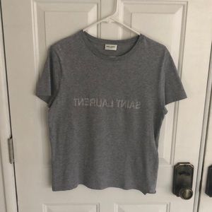 Saint Laurent Reverse Logo Printed Cotton T-shirt